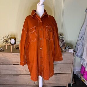 MISSGUIDED Rust Orange Midi Mini Button Down Oversized Thick Casual Shirt Dress
